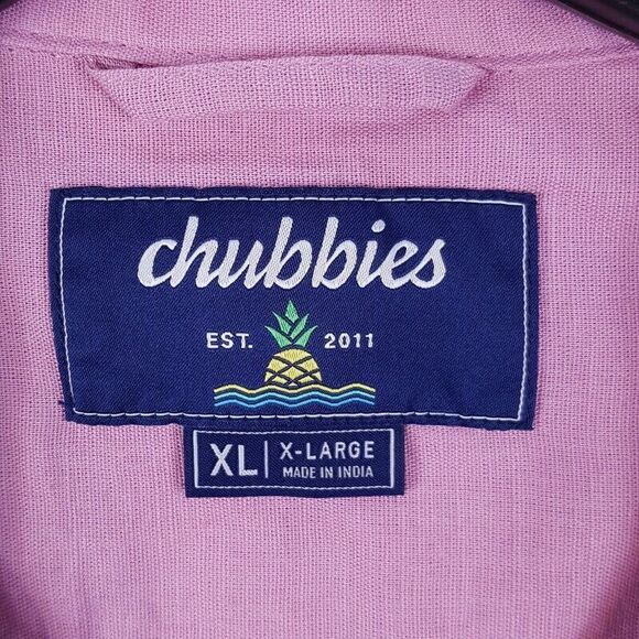 CHUBBIES Mens Shirt XL Pink Button Up Short Sleeve Linen Sunday Magnolia - Picture 2 of 8